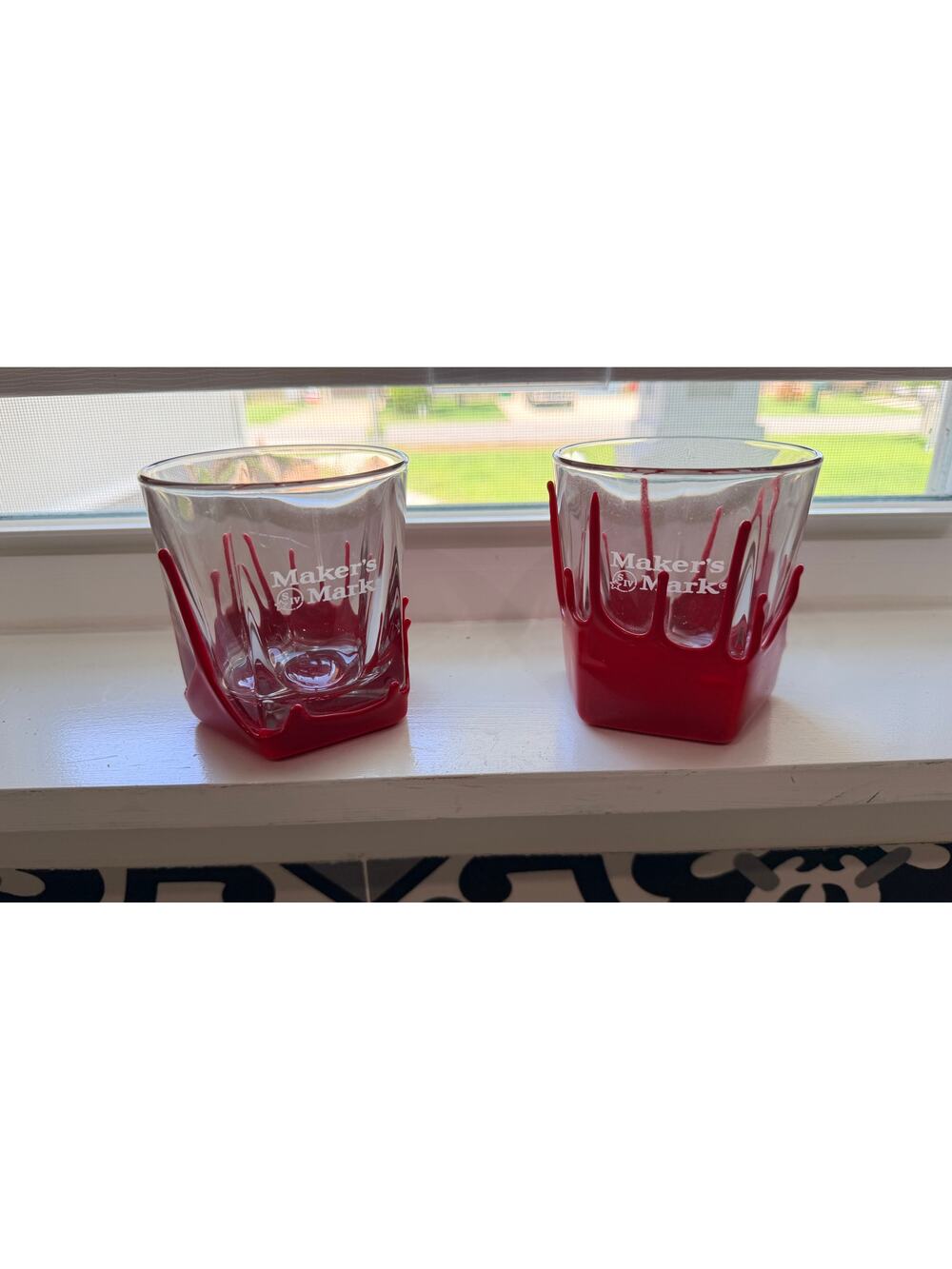 Set of 2 Makers Mark Bourbon Whiskey Dipped Wax Highball Glasses Barware 4"